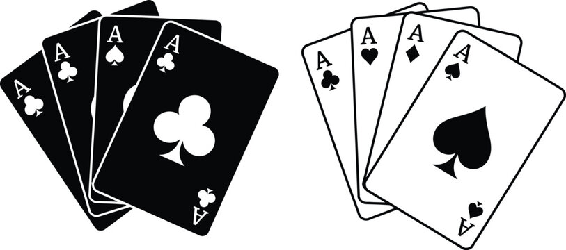 Black white playing cards aces spades clubs deck gambling design