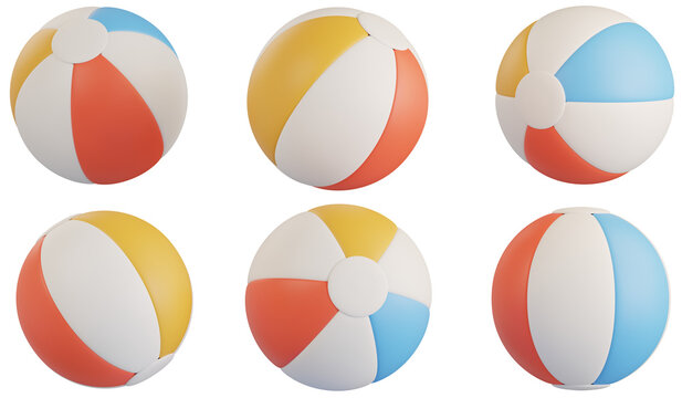 3d Render of Beach Ball Collection with Various Angles Set