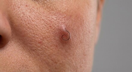 Naklejka premium Extreme macro of ingrown hair on human cheek skin