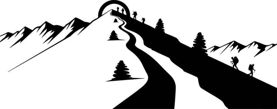 Black silhouette mountain landscape vector illustration