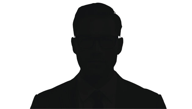 Shoulder portrait silhouette of a professional man in a suit jacket standing upright against a bright white.