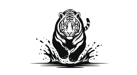 Majestic tiger emerges from a splash of ink a striking black and white image © farhan