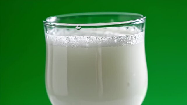 Refreshing White Pulque Drink in a Clear Glass with Frothy Head Against Vibrant Green Background Isolated Studio Shot Cinematic Food Commercial