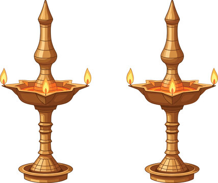 Ornate Traditional Deepam Lamps Emitting Warm Light