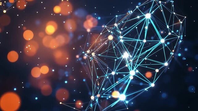 Digital Heart: An ethereal digital heart made of interconnected nodes pulses with life against a dreamy backdrop, symbolizing the interconnectedness of information and human relationships.