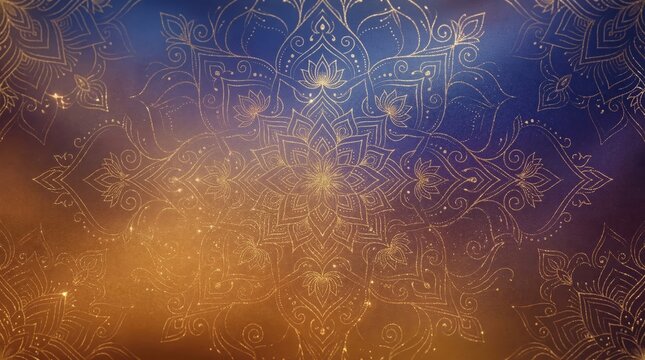 Intricate gold mandala pattern shimmering on smooth gradient background for spiritual wellness and elegant design projects