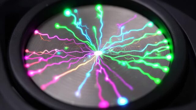 Microphone diaphragm with glowing data visualization radiating from sound pulses