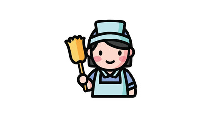 Fototapeta premium Cartoon cleaner character with broom isolated
