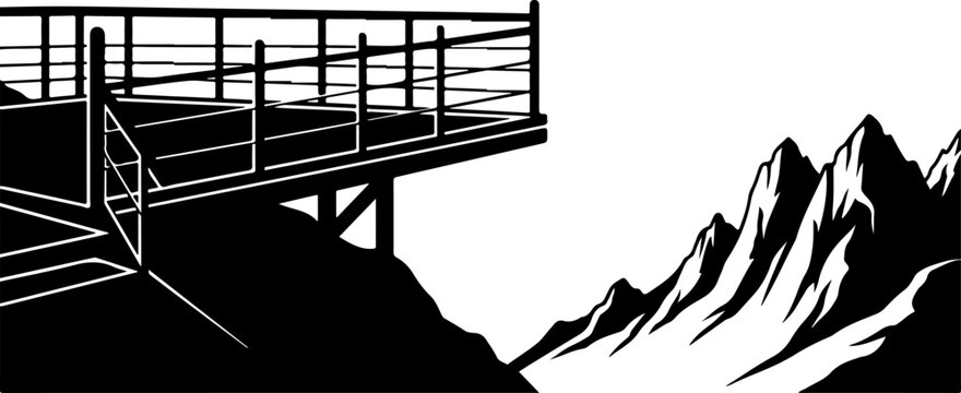 Black mountain landscape vector illustration with observation deck