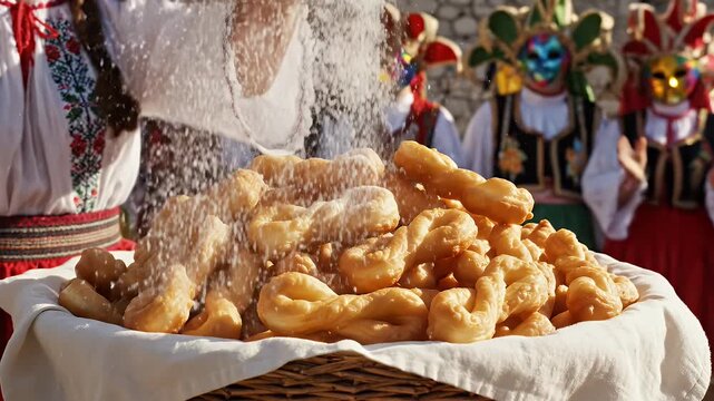 Traditional Croatian Krofne Pastry Being Fried in a Large Copper Pot During a Festive Outdoor Gathering