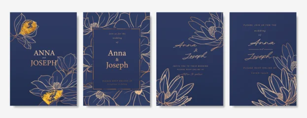 Navy Blue Luxury Wedding Invitation, floral invite thank you, rsvp modern card Design in gold flower with  leaf greenery  branches decorative Vector elegant rustic template © babeer