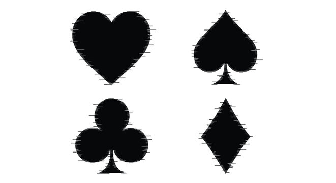 Four playing card suits displayed as textured shapes a striking silhouette