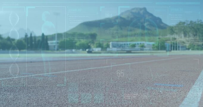 Animation of data processing over sports stadium