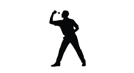 Man throwing a dart with raised arm dramatic black silhouette © Taylor