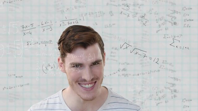 Animation of mathematical formulae over man using microscope