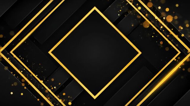 A luxurious, sophisticated abstract motion background video with a matte black backdrop, subtle charcoal-grey geometric shapes, and a razor-thin, polished gold diamond outline with parallel lines.