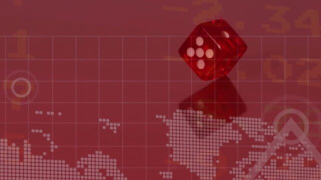 Animation of data processing and world map over dices