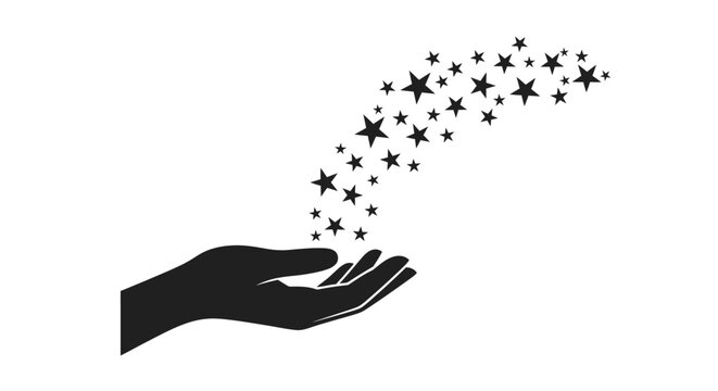 A dark hand offering a cascade of sparkling stars a striking silhouette