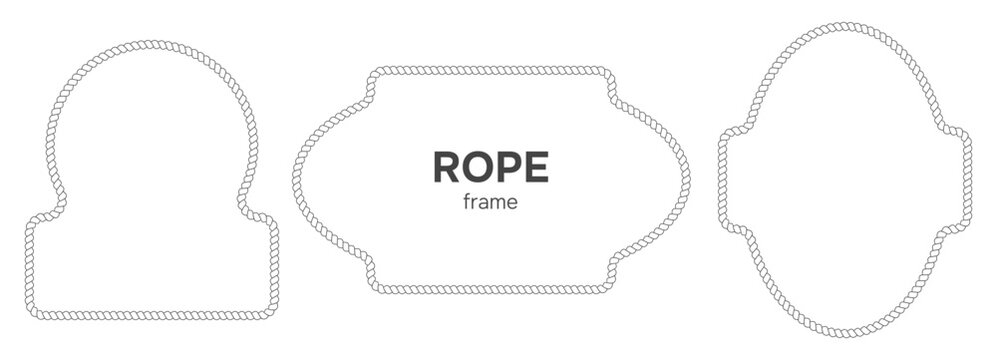 Set of sailors tags. Rope frame in outline style. Nautical Border Cord pattern