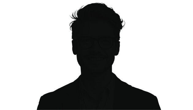 Silhouette portrait of an unknown man wearing a business jacket against a stark white background for.