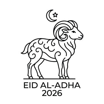 Eid aladha 2026 celebration with a ram and crescent moon symbol