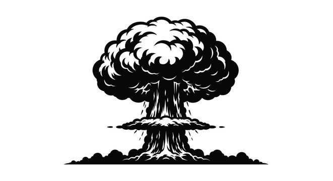 Dramatic mushroom cloud explosion depicted in stark black silhouette
