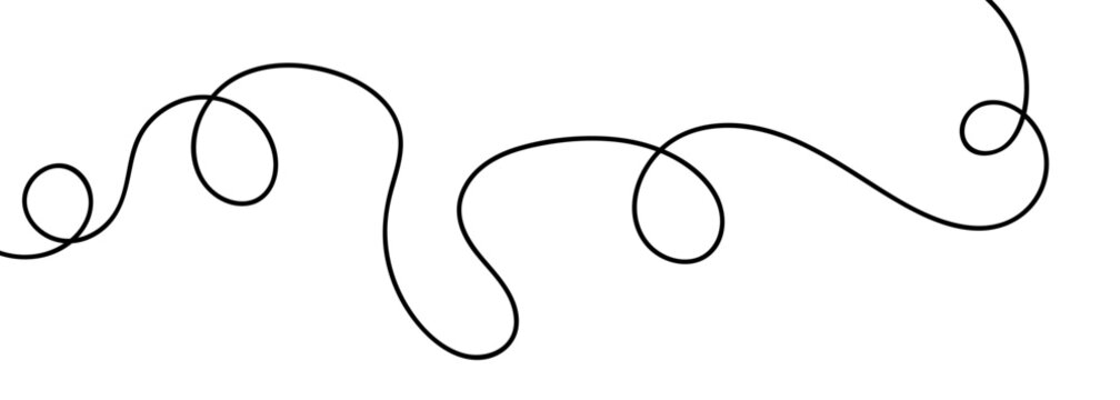 Continuous squiggle cable line creating abstract wavy vector illustration with flowing squiggles. Delicate borders with organic loops are created by tangled threads and abstract flowing curves.