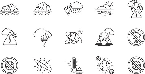 Fototapeta premium Global Warming and Climate Change Line Art Icons Set