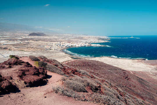 The small city of El Medano observed from the mountain