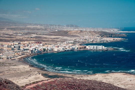 Water sport and sun in the city of El Medano on the coastline