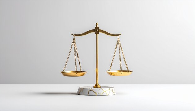 金の天秤と金継ぎ台座｜公平・正義・バランスの概念