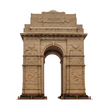 India Gate monument archway in New Delhi India  historic brown stone structure transparent background