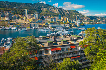 Picturesque harbor of Monte Carlo and skyscrapers in background, Monaco