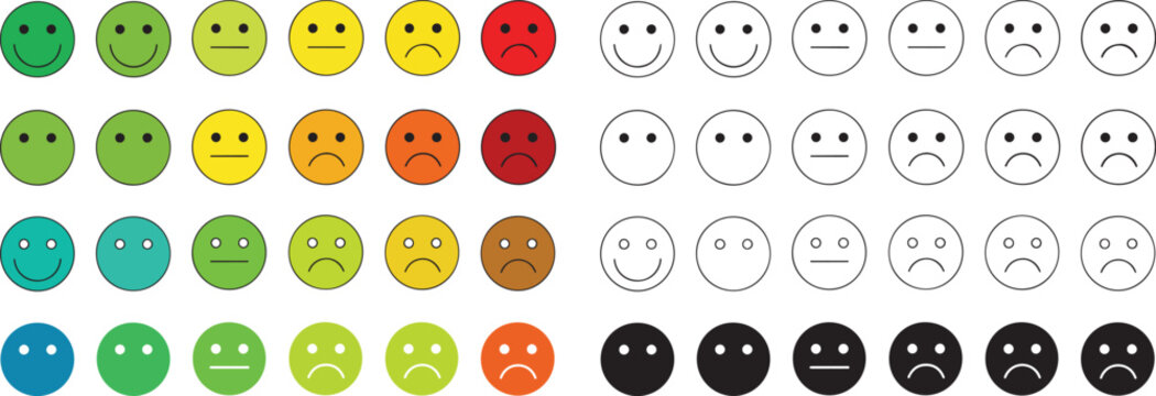 Color and black white smiley face emotion scale feedback