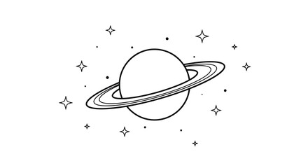 A simple line drawing of saturn surrounded by stars silhouette © IMkM00i76