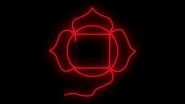Yandra chakra Muladhara. Self drawing animation one continuous line draw, logo on black background