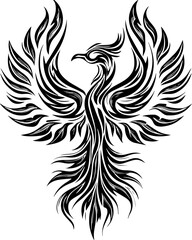 Obraz premium SVG dark mechanical gothic codex tattoo design vector. Intricate Black Phoenix Design with Elegant Feather Patterns