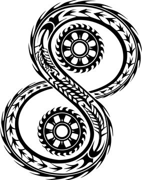 SVG dark mechanical gothic codex tattoo design vector. Intricate Black and White Design Featuring Endless Loop and Wheels