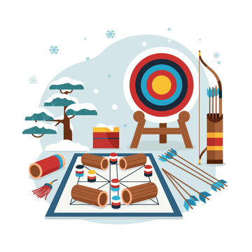 Traditional Korean Folk Games Winter Season Illustration