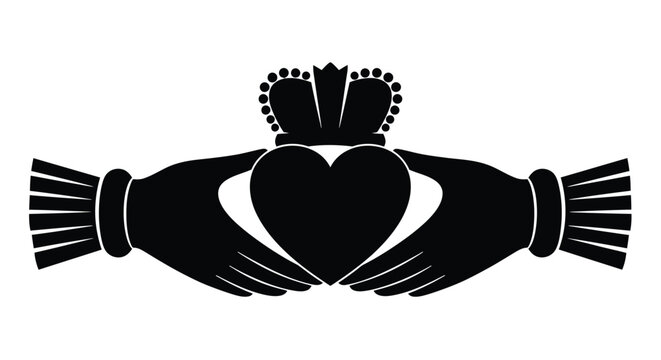 Irish claddagh symbol featuring hands heart and crown silhouette high quality