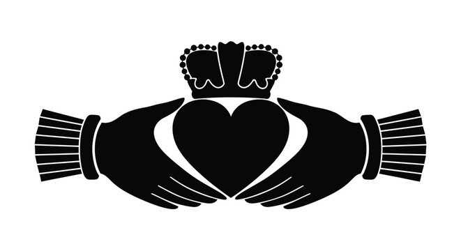 Hands cradling a heart a traditional irish claddagh symbol silhouette