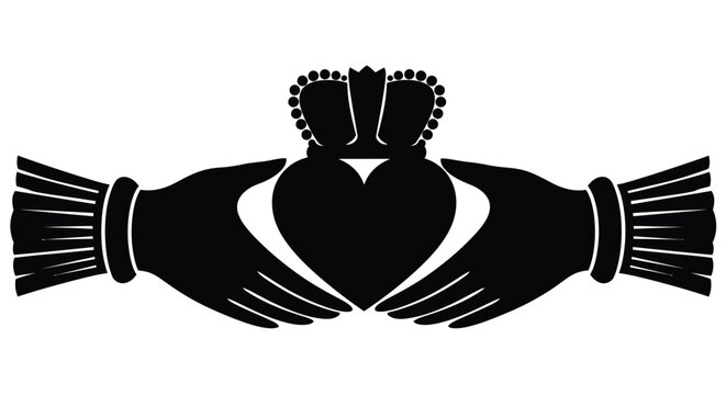 Hands cradling a heart shape a classic claddagh symbol silhouette