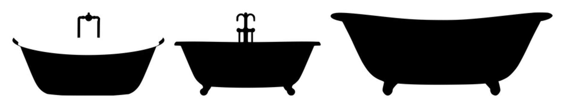 Bathing tub silhouette set with simple black and white outline design featuring bathing tub, spa, relaxation with interior design and wellness