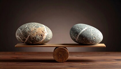 Lamas personalizadas con paisajes con tu foto Two stones balanced on a wooden scale representing equilibrium and harmony.