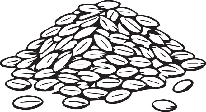 A precise hand-drawn vector of wheat grains piled up, featuring clean lines and no unnecessary details. Ideal for agricultural, organic, and food-related design projects.