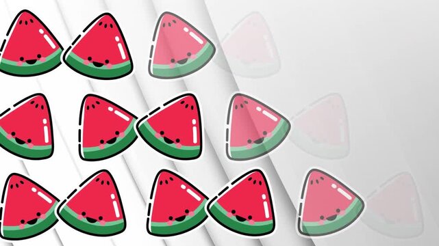 Animation of rows of watermelon slices moving over white background