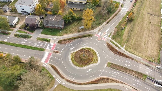 Aerial view of roundabout with bike paths