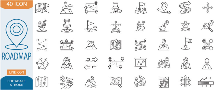 Set of 40 roadmap line icons editable stroke vector illustration eps 10