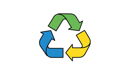 Obraz premium A colorful recycling symbol with green blue and yellow arrows on a white background in a simple style ai generated