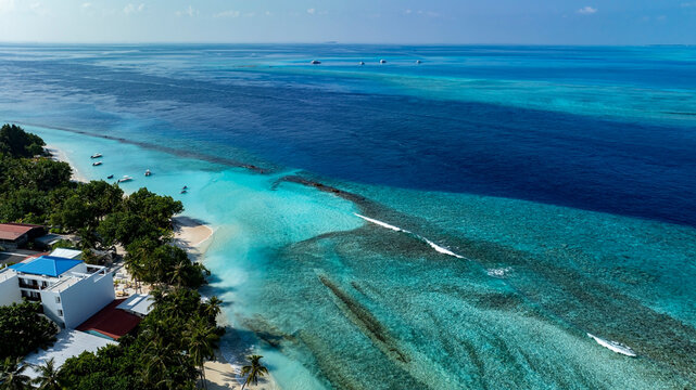 The tropical with seashore island in a coral reef ,blue and turquoise sea Amazing nature landscape